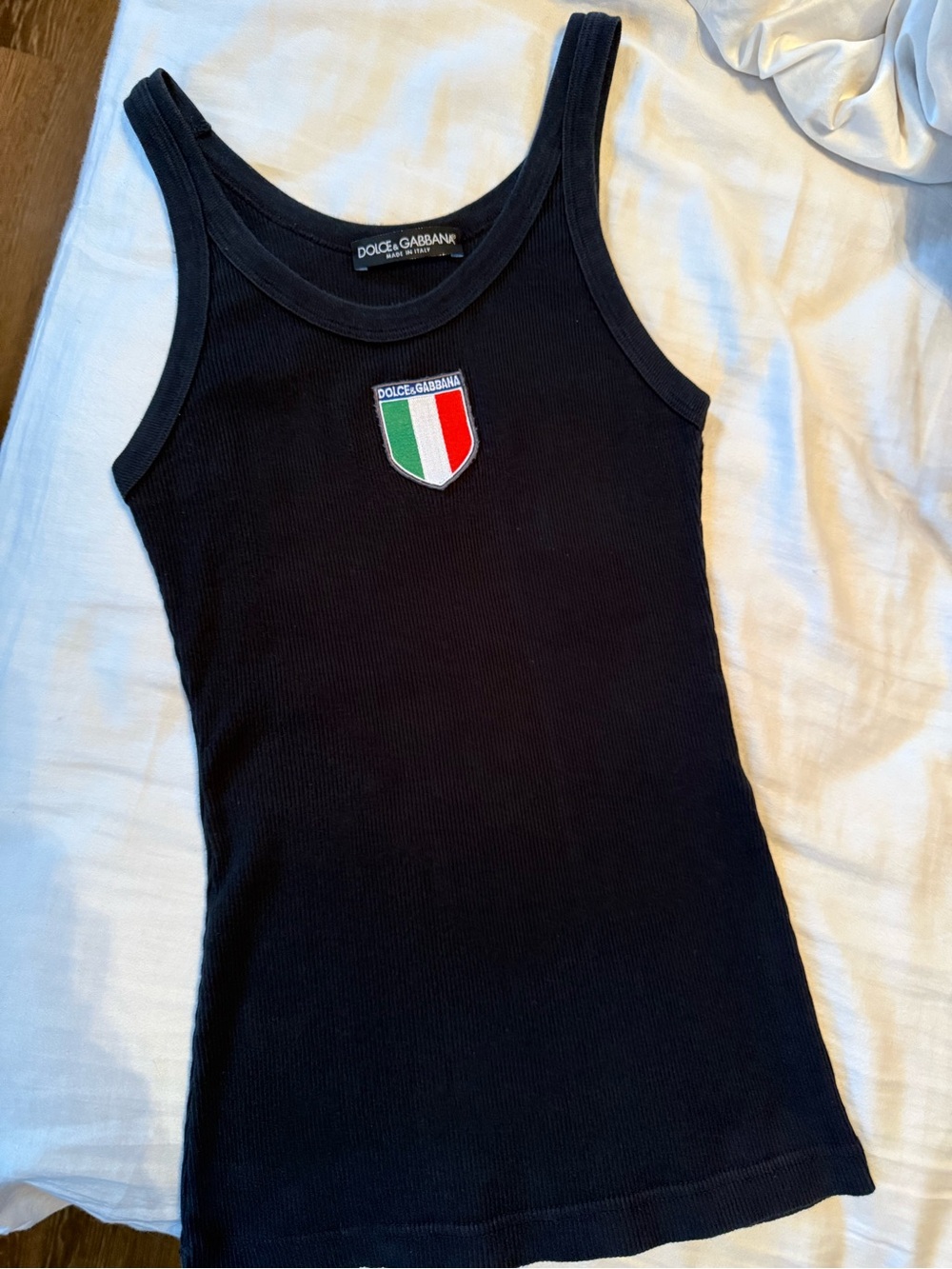 Dolce & Gabbana Black Ribbed Tank with Italian Shield Patch - Picture 4 of 7